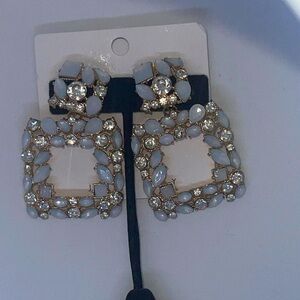 🆕~Crystal Square Drop Earrings clear CZ